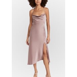 ASTR The Label Satin Cowl Neck Midi Dress Slip Slit Lavender Mauve Size S